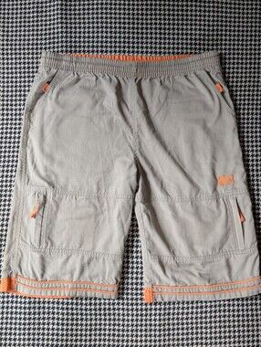 long cargo khaki shorts with orange details